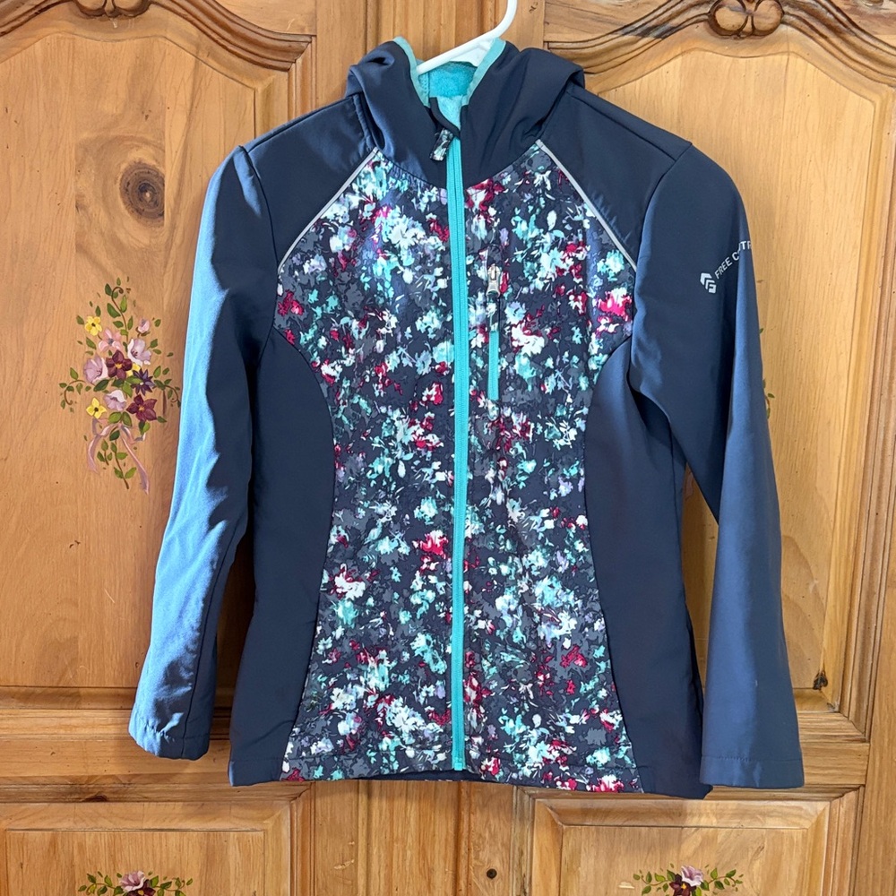 Kids Floral Print Hooded Jacket